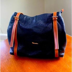 Italian made Valentina black and tan leather tote bag
